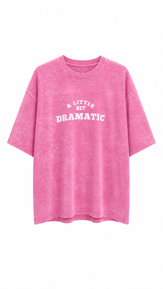 Pembe Dramatic Baskılı Soluk Efektli Oversize Tshirt