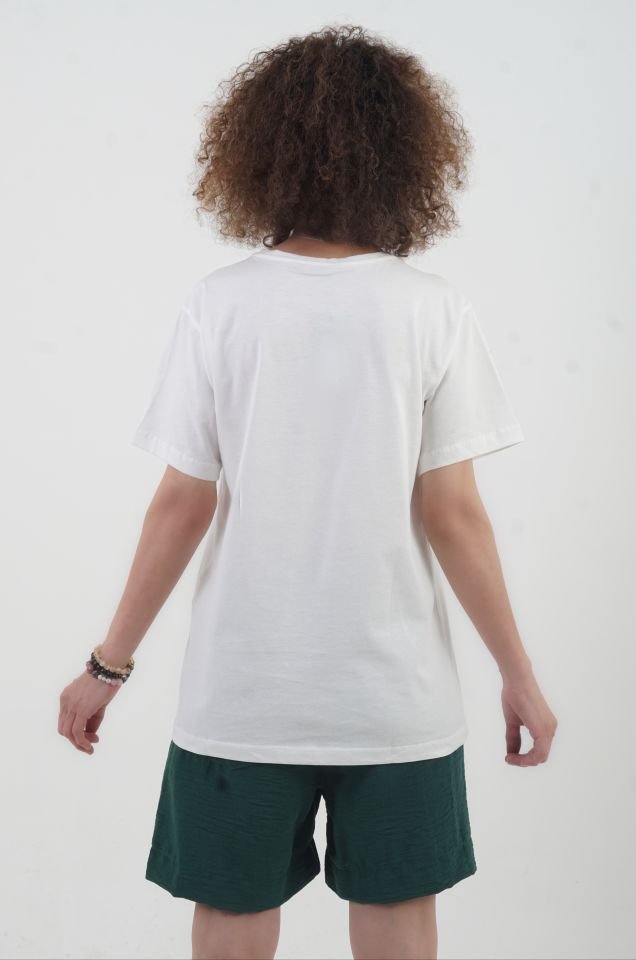 Ekru Taşlı Çiçek Ve Kulaklık Baskılı Tshirt