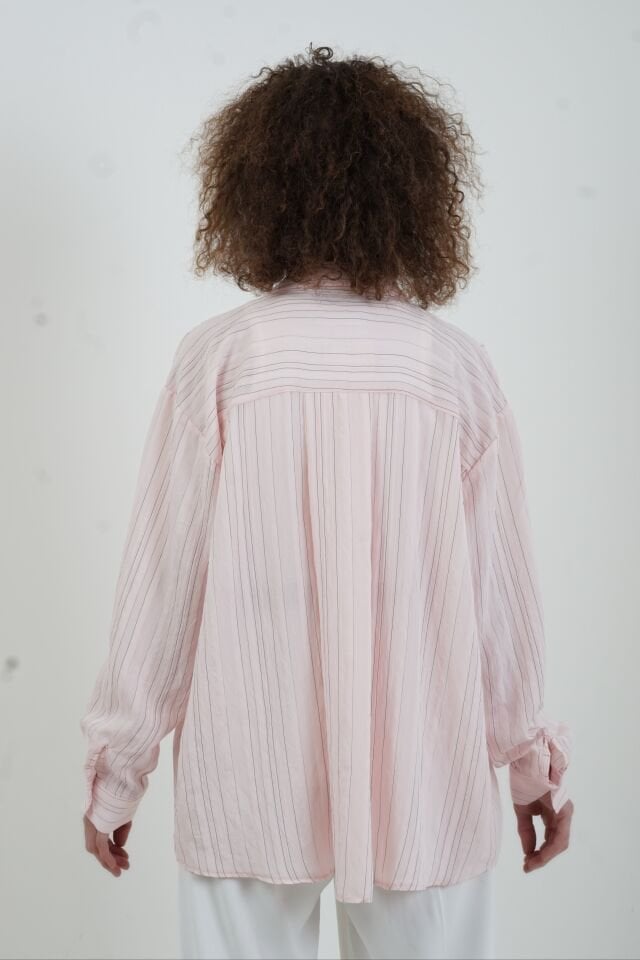 Pembe Çizgili Oversize Gömlek