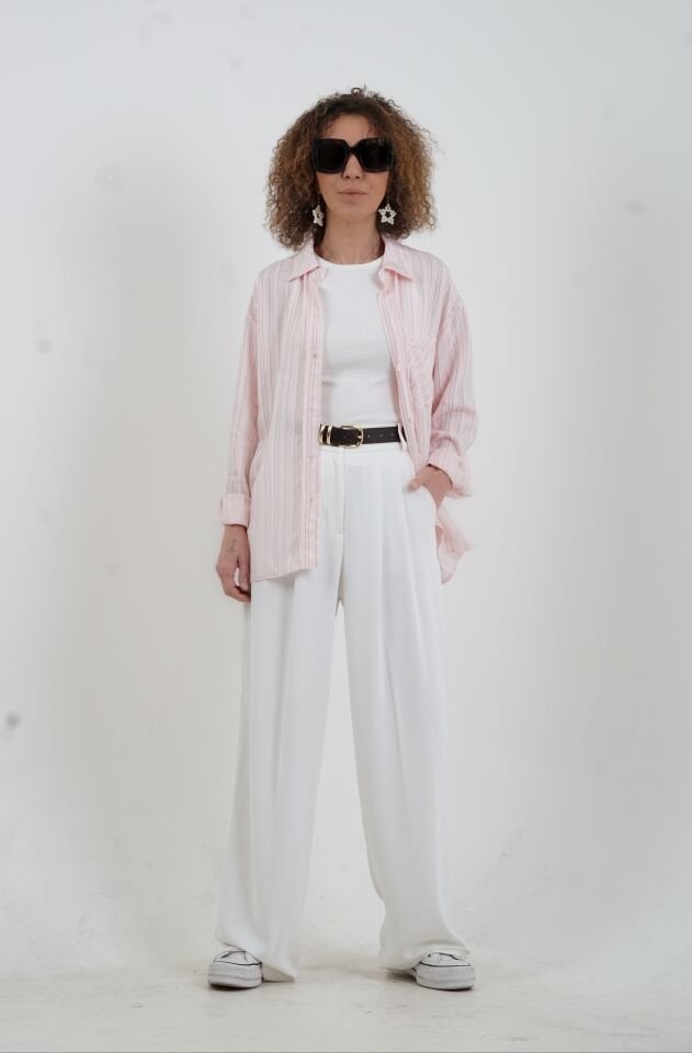 Pembe Çizgili Oversize Gömlek