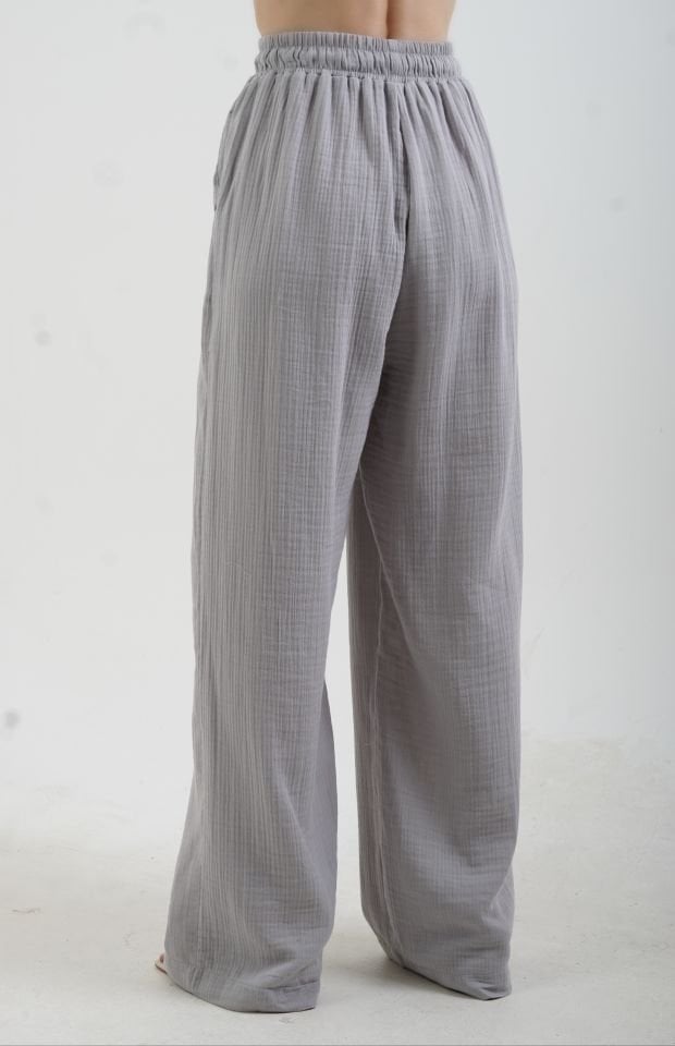 Gri Müslin Gömlek Bol Paça Pantolon Takım