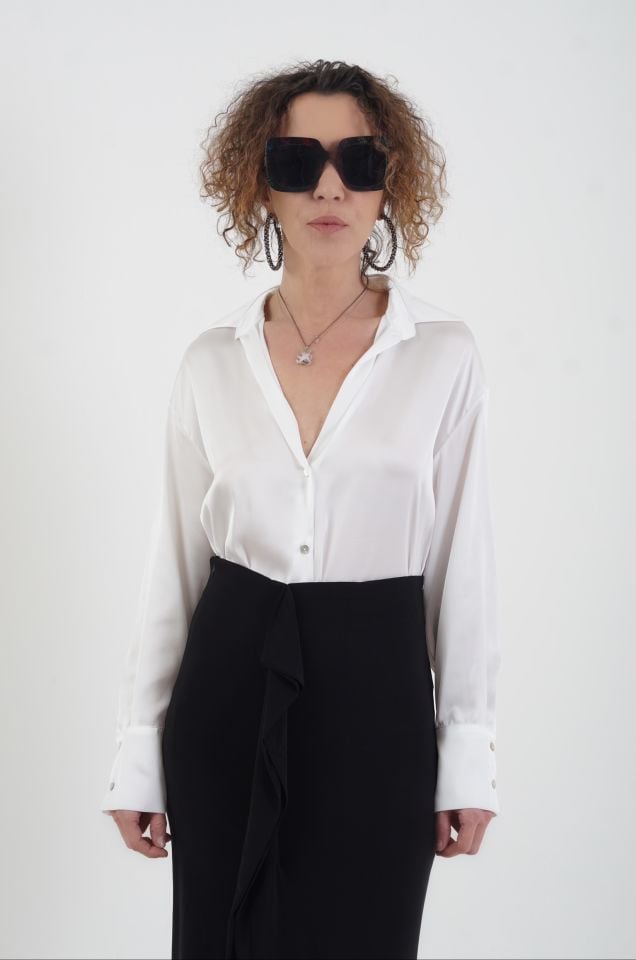 Beyaz Basic Saten Gömlek