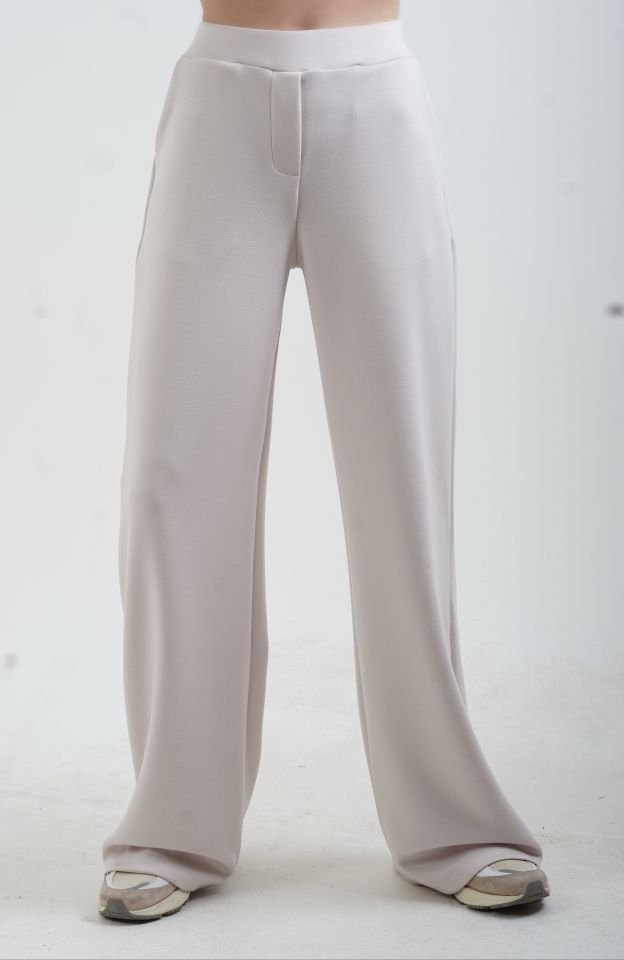 Bej O Yaka Triko Detay Modal Sweatshirt Pantolon Takım