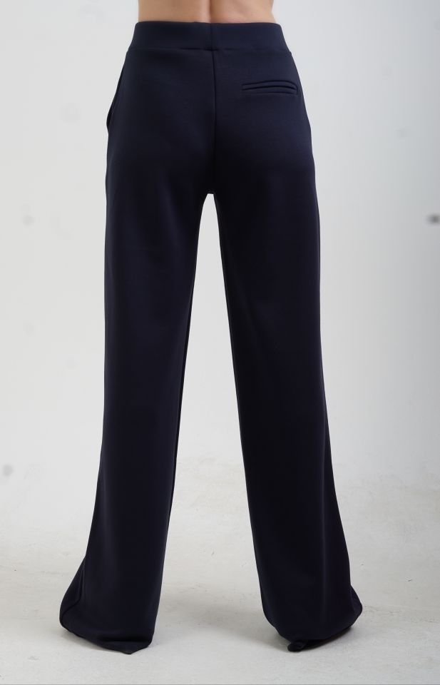 Lacivert O Yaka Triko Detay Modal Sweatshirt Pantolon Takım