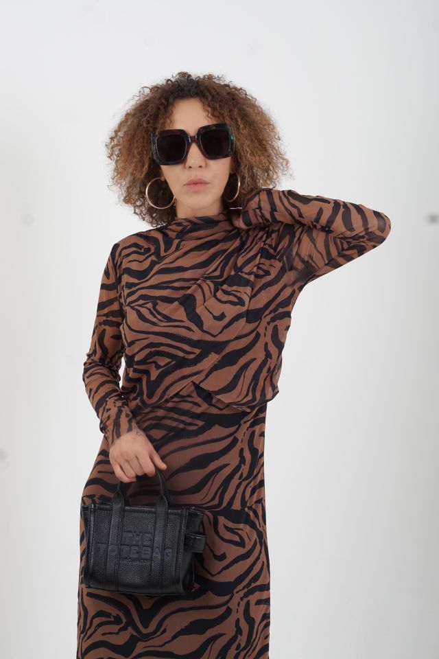 Zebra Desen Astarlı Tül  Elbise