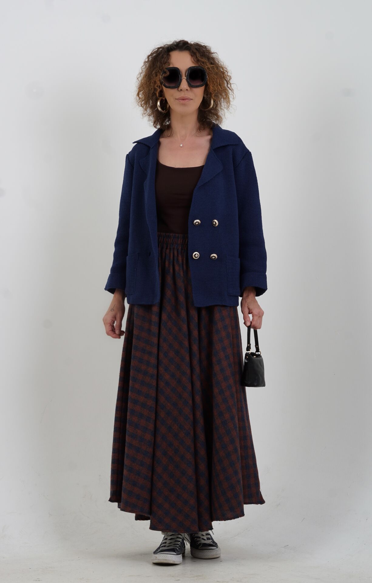 Lacivert Ekose Kloş Etek