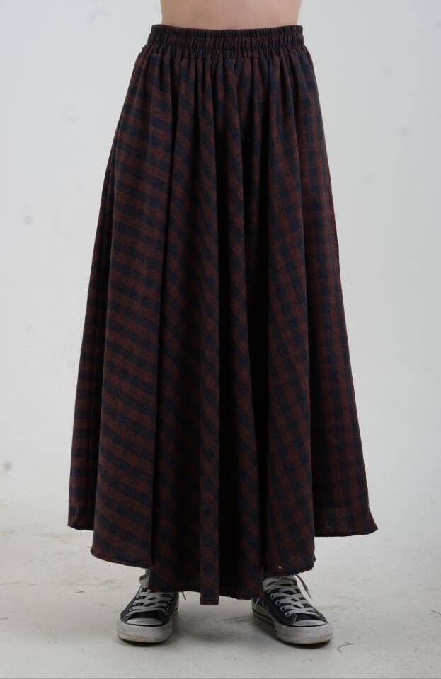 Lacivert Ekose Kloş Etek