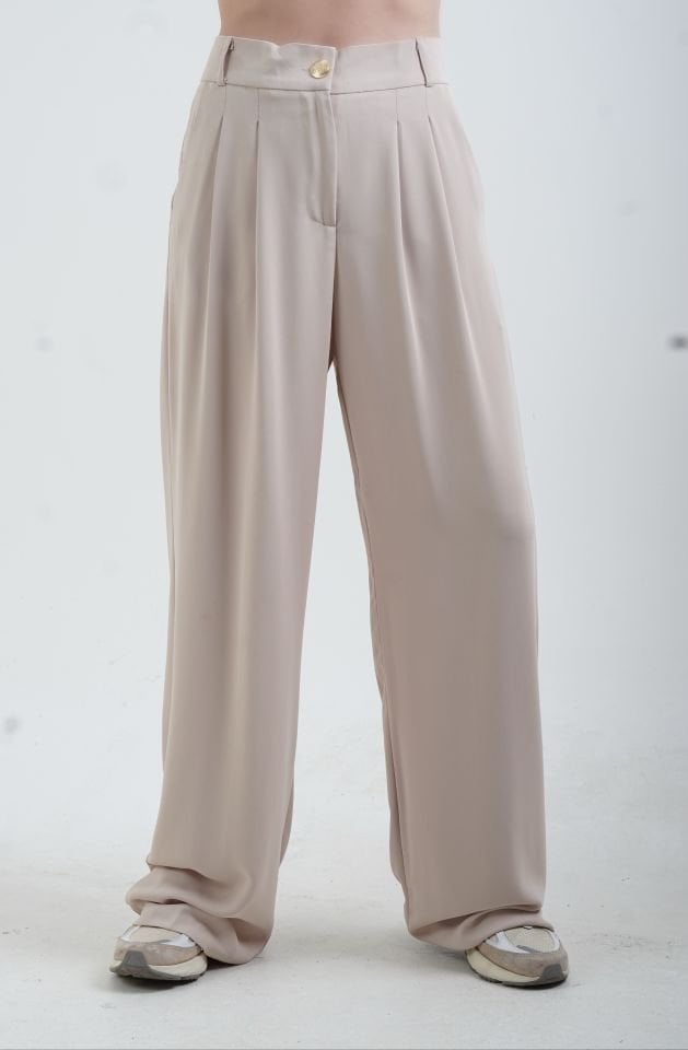 Bej Geniş Paça Pantolon
