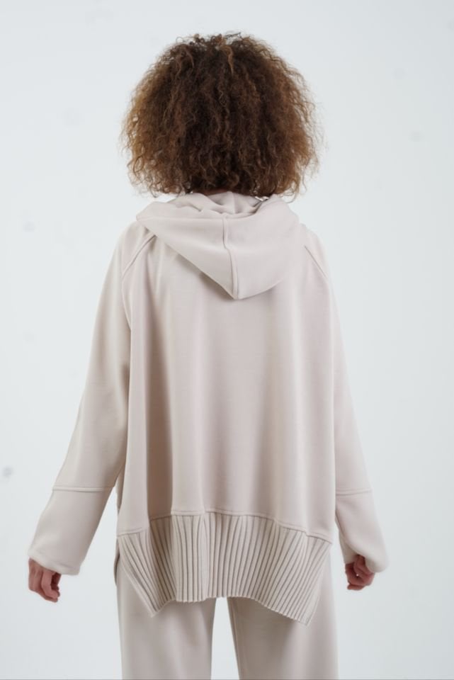 Bej Fermuarlı Modal Sweatshirt Pantolon Takım