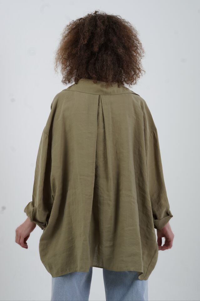 Haki Omzu Düşük Oversize Gömlek