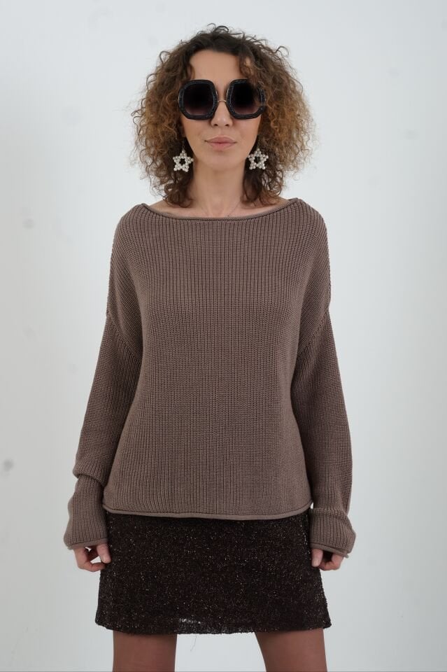 Vizon Kayık Yaka Basic Triko Kazak