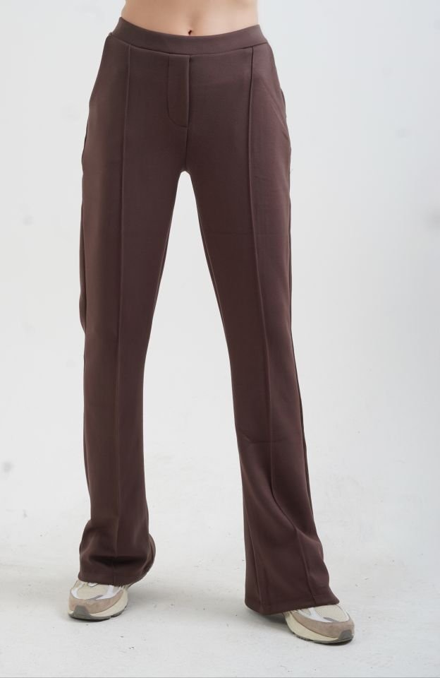 Kahve Fermuarlı Modal Sweatshirt Pantolon Takım