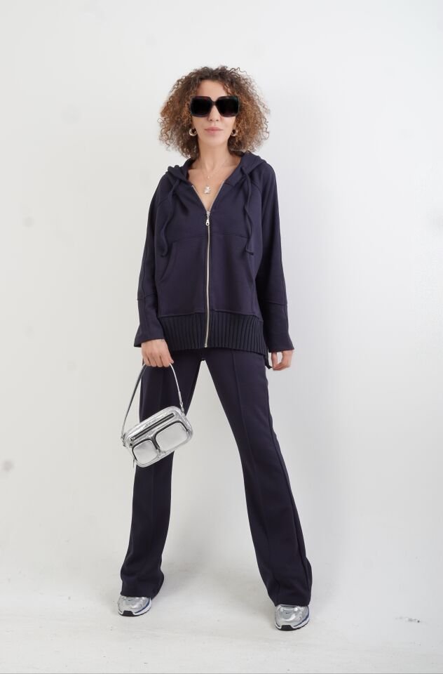 Lacivert Fermuarlı Modal Sweatshirt Pantolon Takım