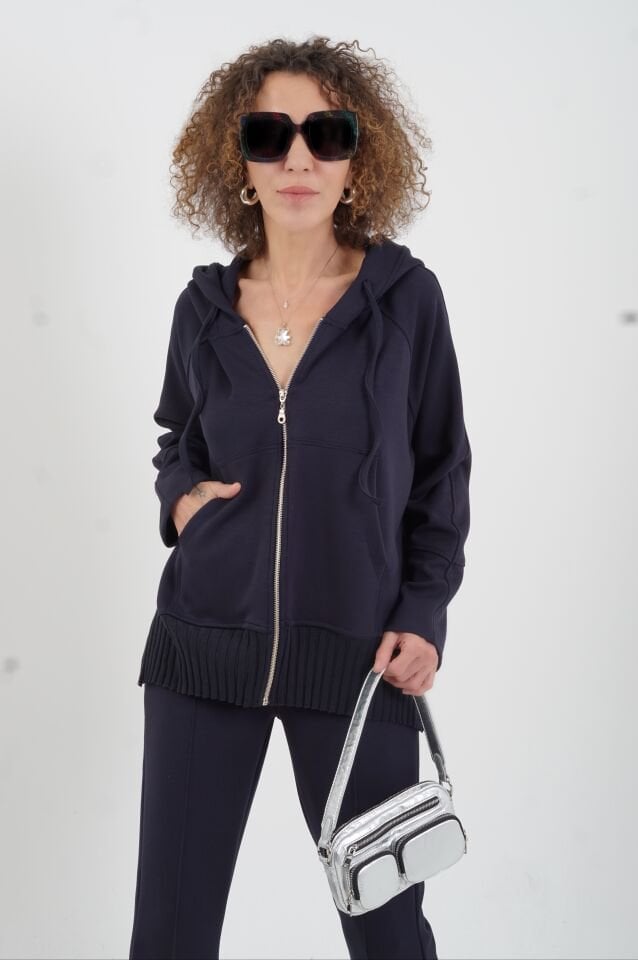 Lacivert Fermuarlı Modal Sweatshirt Pantolon Takım