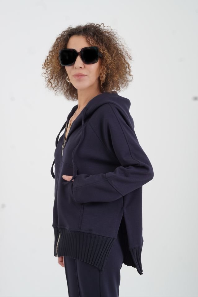 Lacivert Fermuarlı Modal Sweatshirt Pantolon Takım