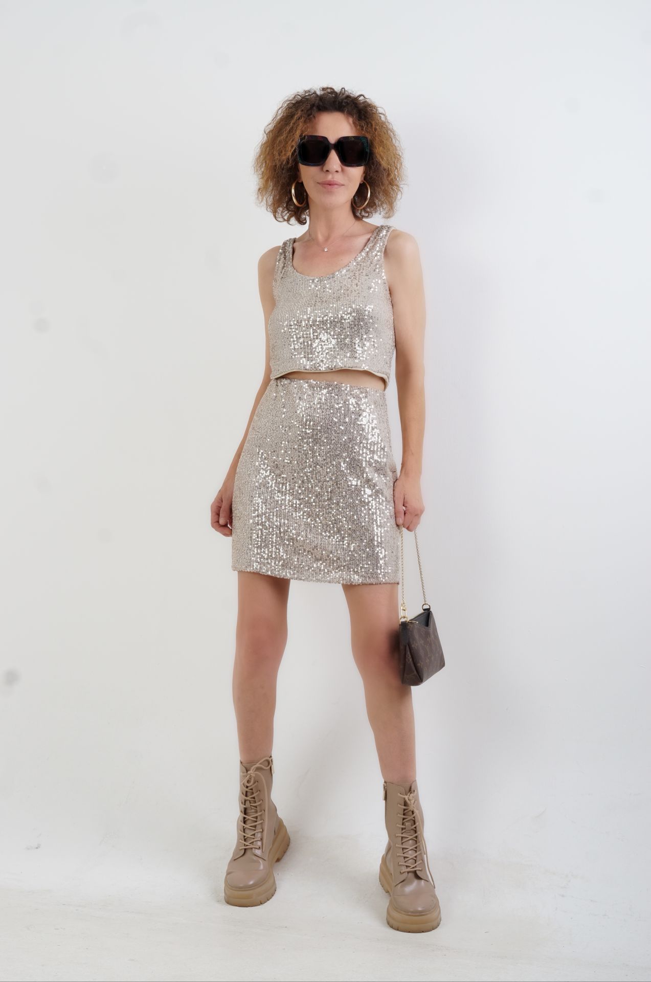 Vizon Pul Payetli Astarlı Mini Etek