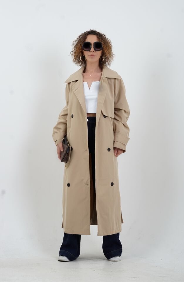 Bej Kuşaklı Trençkot