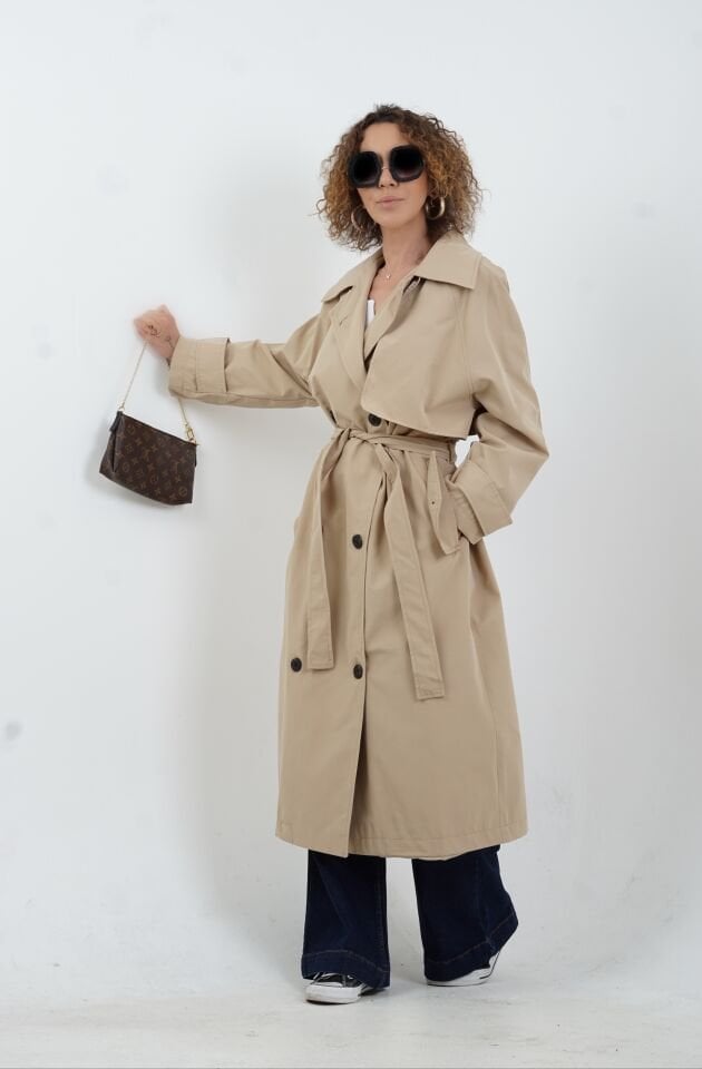 Bej Kuşaklı Trençkot