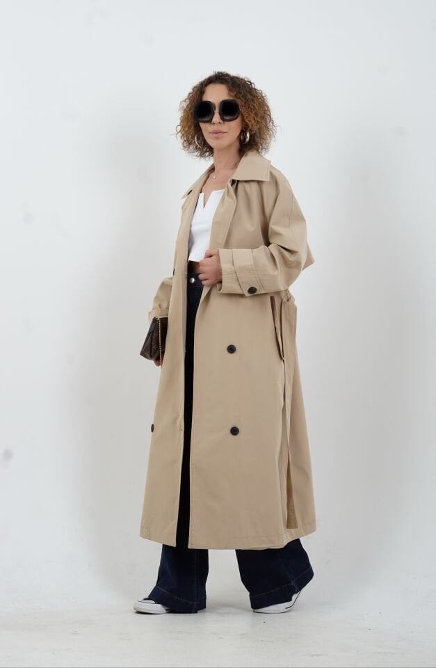 Bej Kuşaklı Trençkot