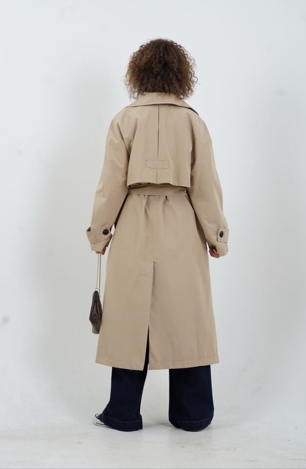 Bej Kuşaklı Trençkot