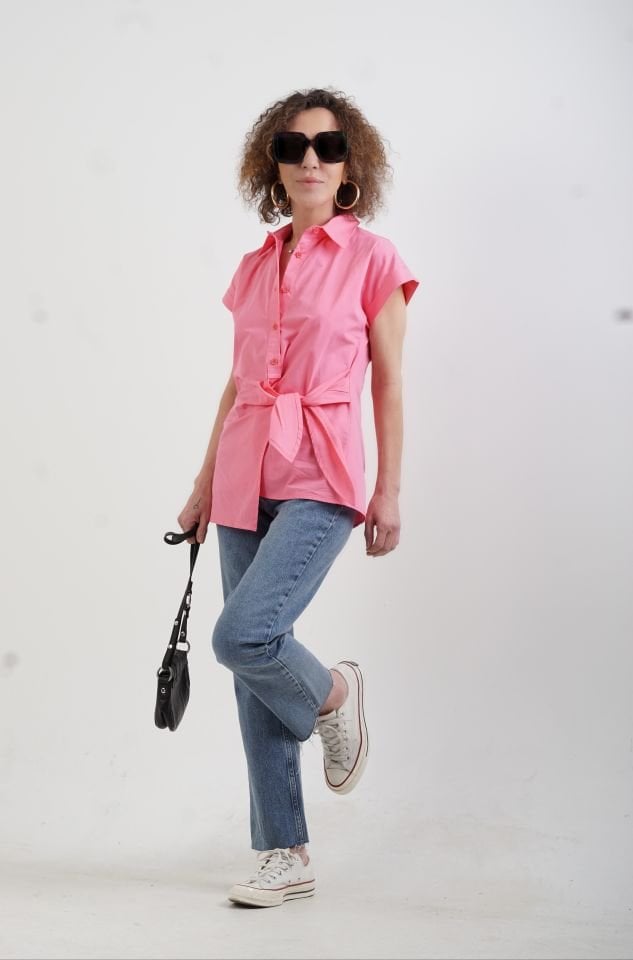 Pembe Önden Bağlamalı Gömlek