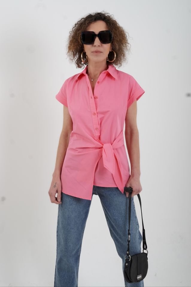 Pembe Önden Bağlamalı Gömlek