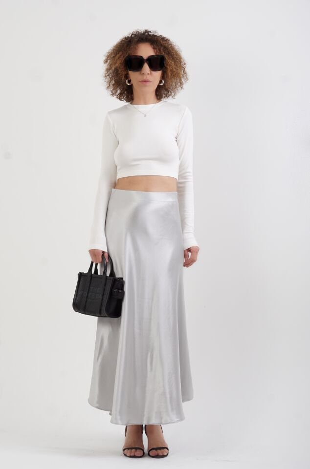 Gümüş Saten Verev Etek