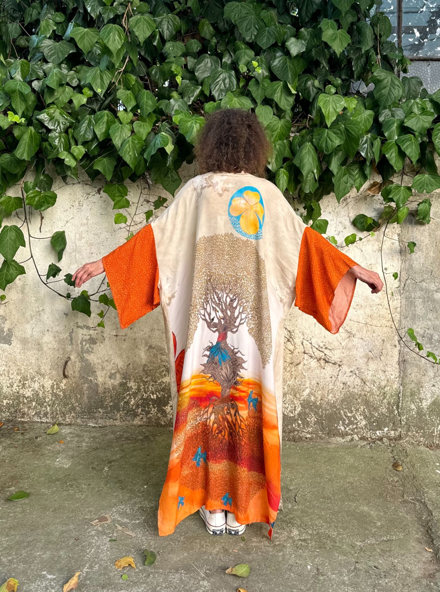 Oranj Hayat Ağacı Desenli Kimono
