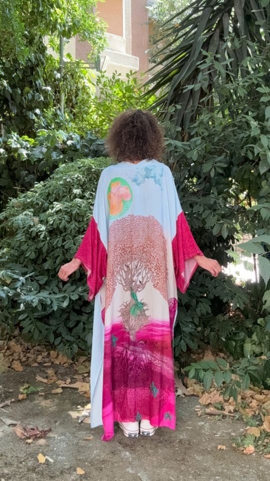 Fuşya Hayat Ağacı Desenli Kimono