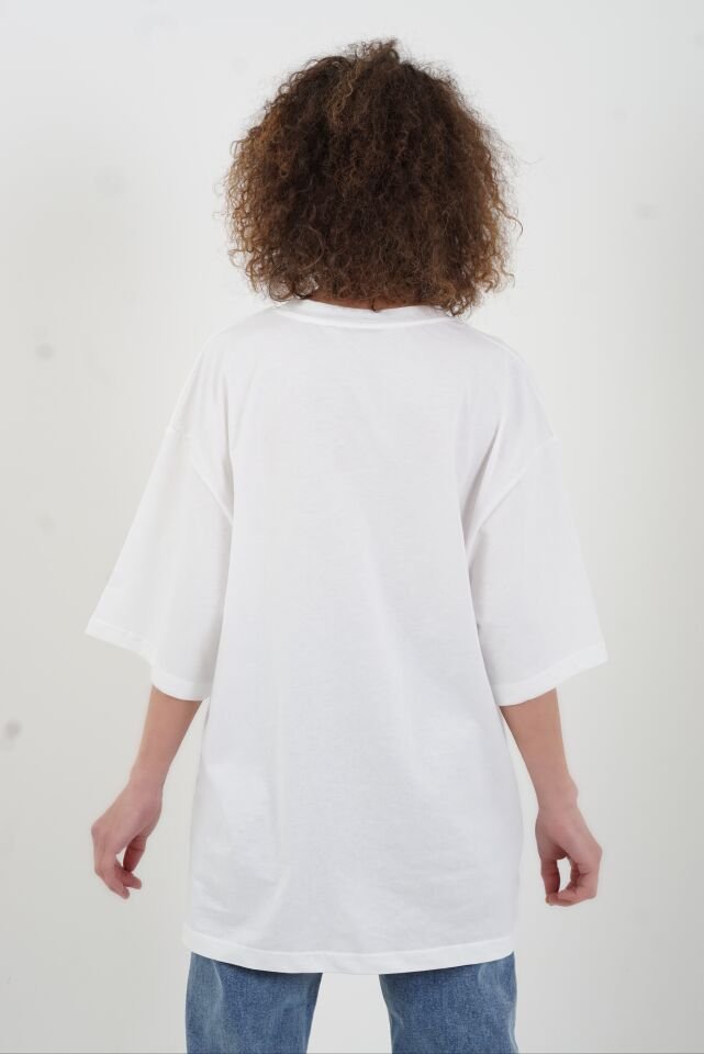 Beyaz Limon Cello Baskılı Oversize Tshirt