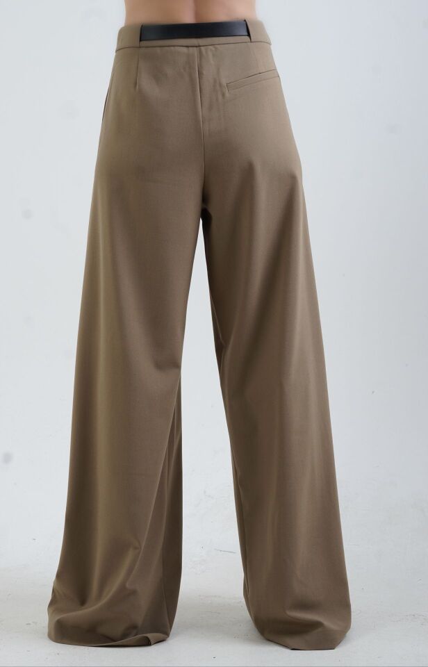 Haki Pileli Geniş Paça Pantolon