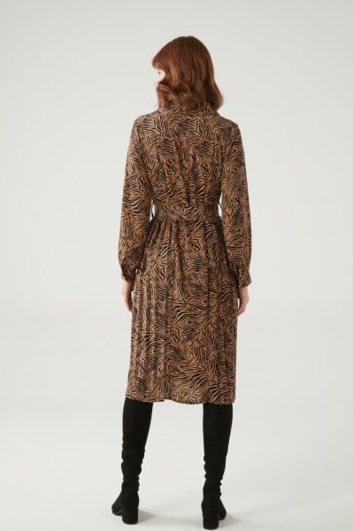 Ceket Yakalı Soyut Zebra Desenli Elbise