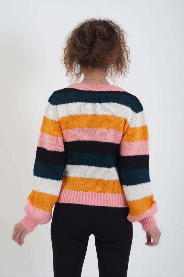 Pinky V Yaka Çizgili Kazak