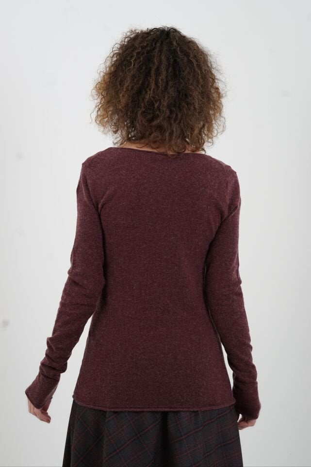 Bordo Melanj Kayık Yaka Kaşmirli Triko Kazak