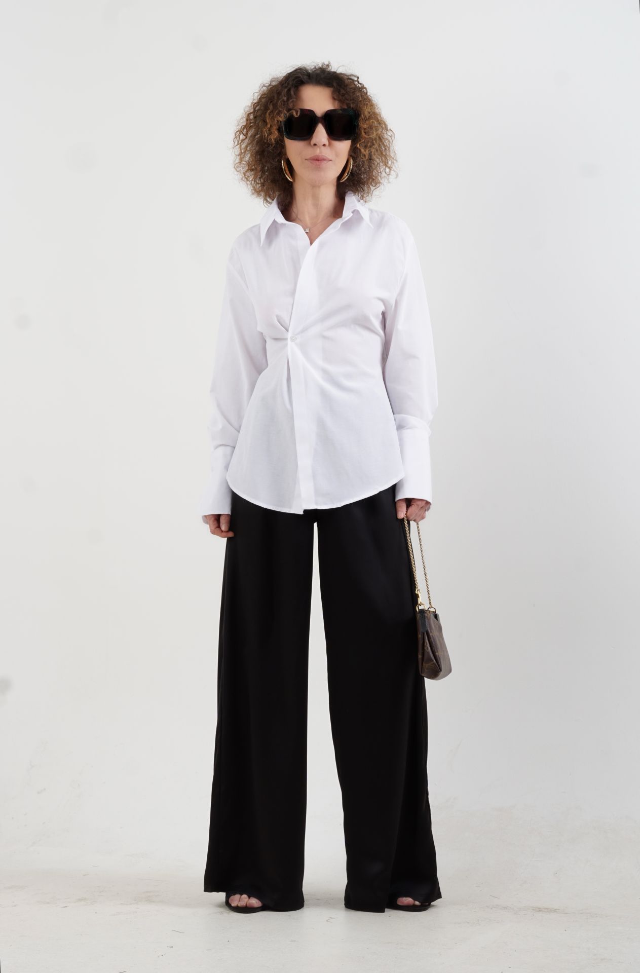 Siyah Bol Paça Saten Pantolon