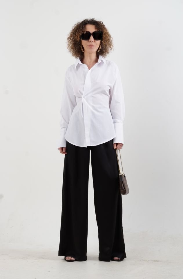 Siyah Bol Paça Saten Pantolon