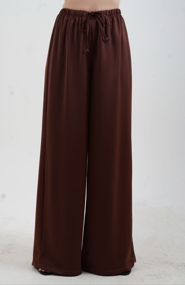 Kahve Bol Paça Saten Pantolon