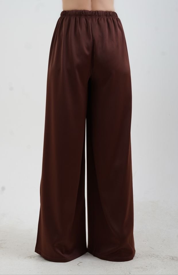 Kahve Bol Paça Saten Pantolon