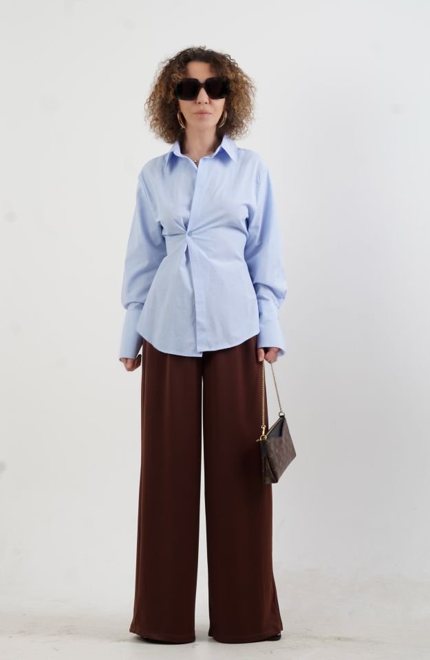 Kahve Bol Paça Saten Pantolon