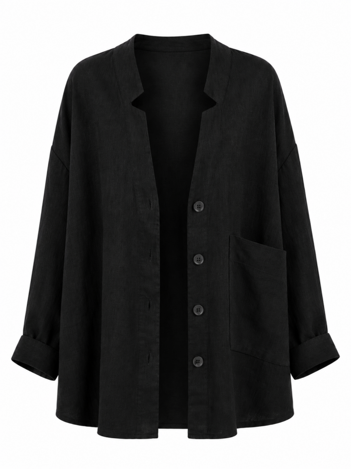 Siyah Naturel Tek Cep Oversize Keten Ceket