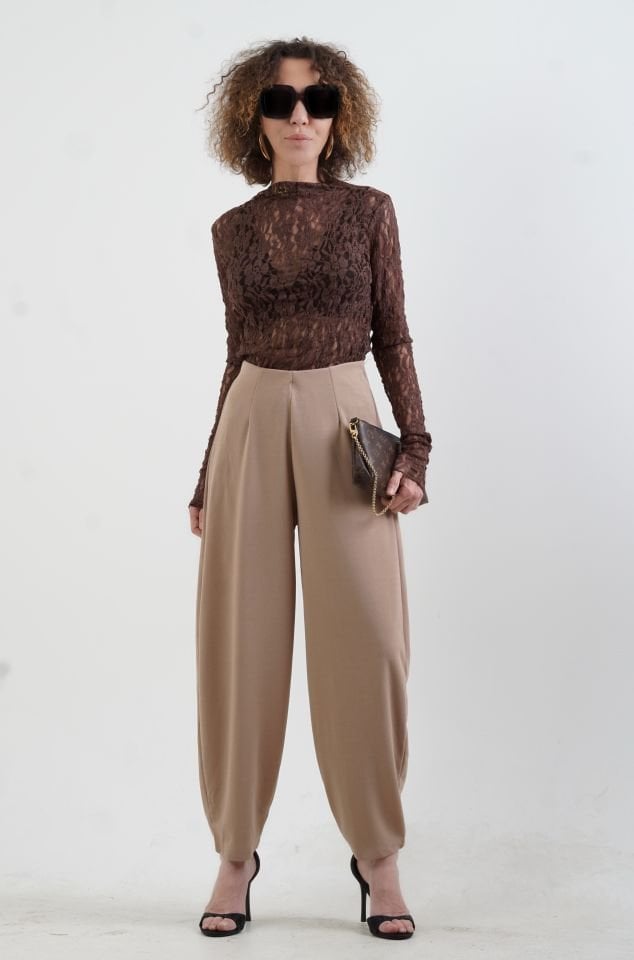 Bej Balon Krep Pantolon