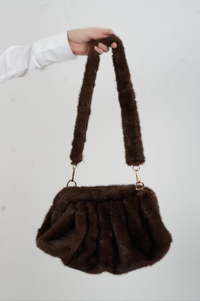 Kahve Klipsli Suni Kürk Çanta