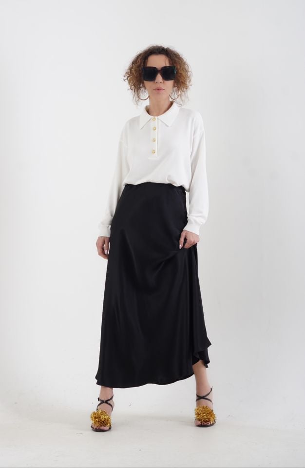 Ekru Gold Düğmeli Polo Yaka Kazak