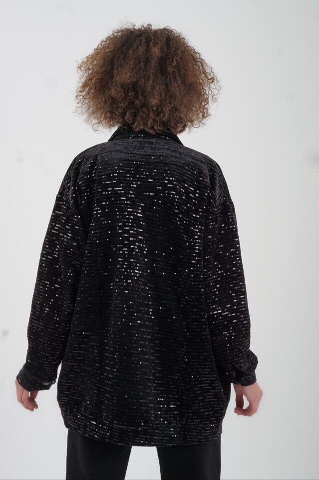 Siyah Pul Payet Bomber Ceket