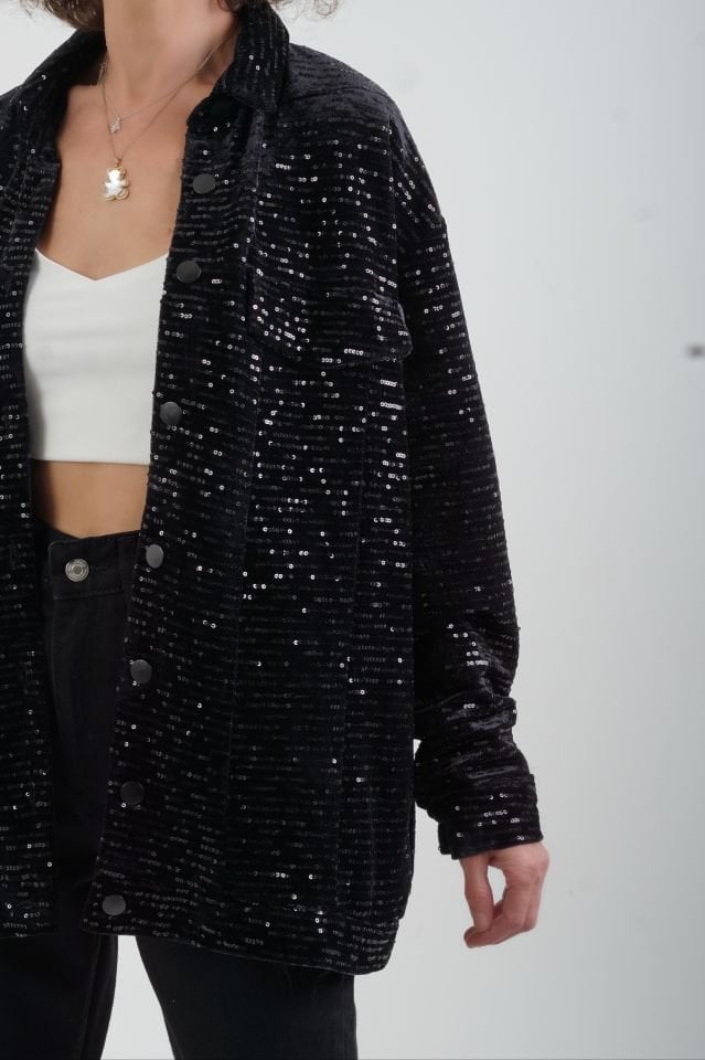 Siyah Pul Payet Bomber Ceket