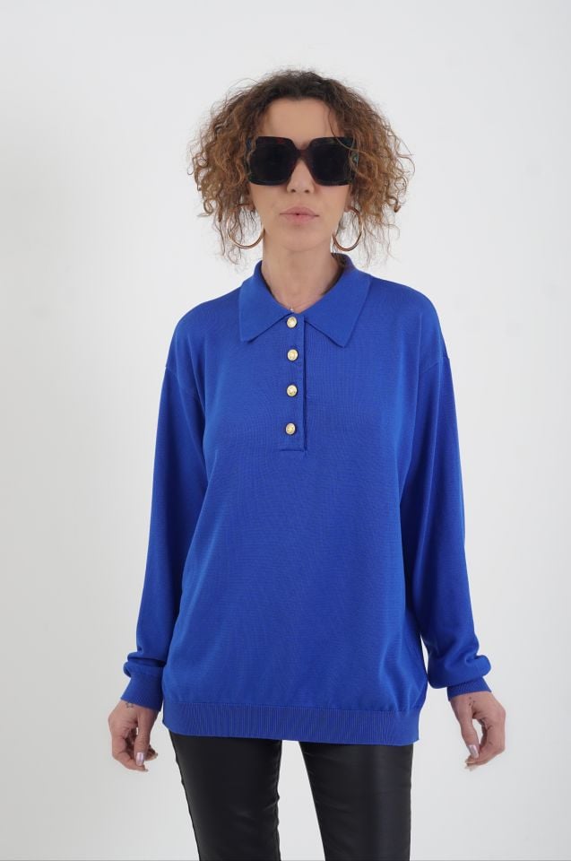 Saks Gold Düğmeli Polo Yaka  Kazak