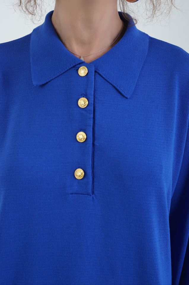 Saks Gold Düğmeli Polo Yaka  Kazak