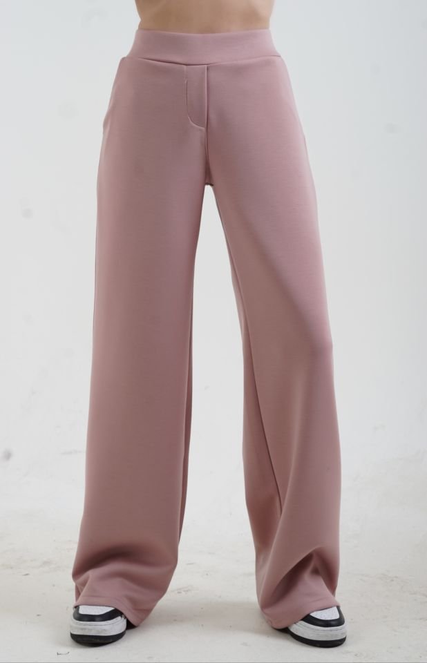 Pudra O Yaka Triko Detay Modal Sweatshirt Pantolon Takım