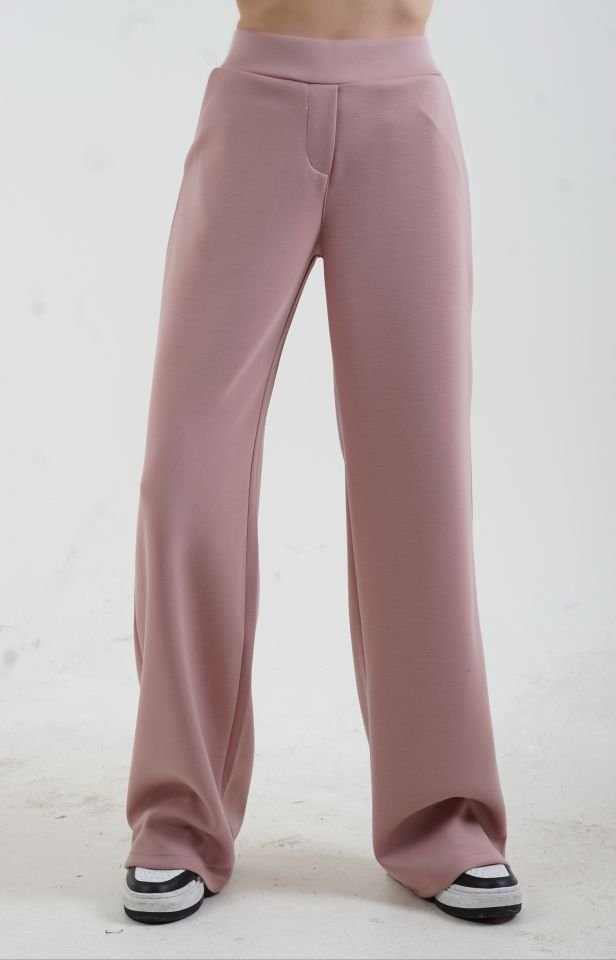 Pudra O Yaka Triko Detay Modal Sweatshirt Pantolon Takım