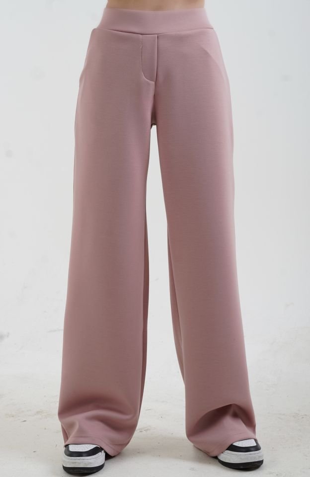 Pudra O Yaka Triko Detay Modal Sweatshirt Pantolon Takım